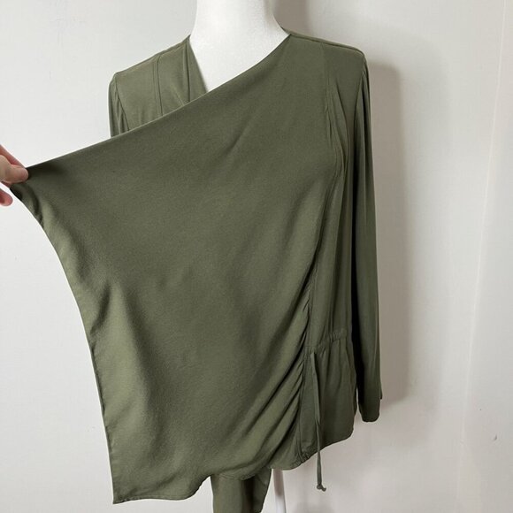 Bleuh Ciel Women's Open Front Cardigan Top M Green Shawl Neck Long Sleeve Wrap - Picture 4 of 9